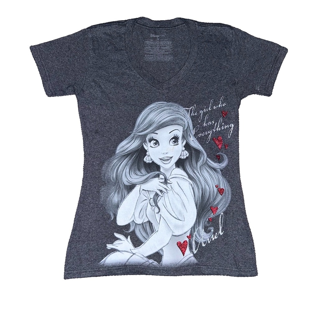 Disney Ariel Princess The Little Mermaid Gray Graphic T Shirt Women's XS